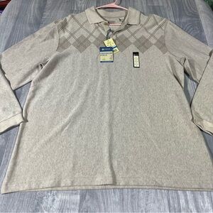 Haggar Clothing Light Beige Oatmeal Long Sleeve Polo Shirt; XL Men’s; NEW